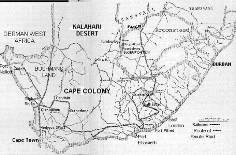 Map of the raid by Jan Smuts into the Cape during the Boer War