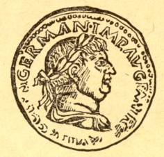 Coin showing the head of Vitellius